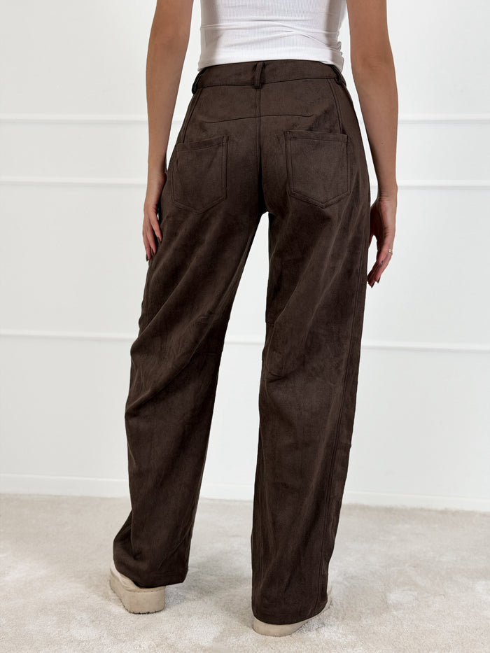 Moteriškos veliūrinės kelnės GAYLA Tamsiai ruda