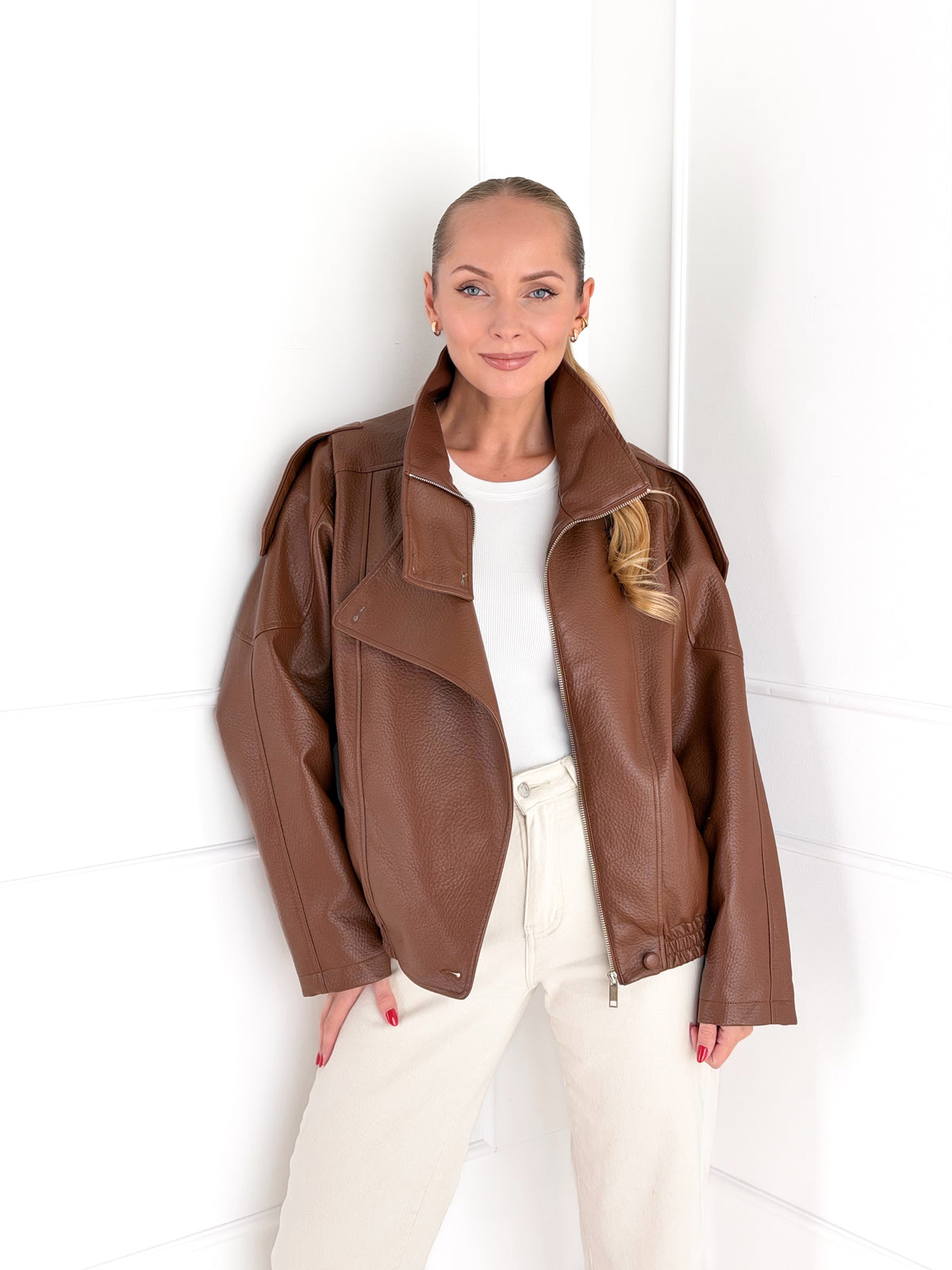 Moteriškas eko odos švarkas NICOLE Ruda