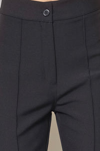 Moteriškos platėjančios klasikinės kelnės su kantu ir aukštu liemeniu MONTANA Juoda