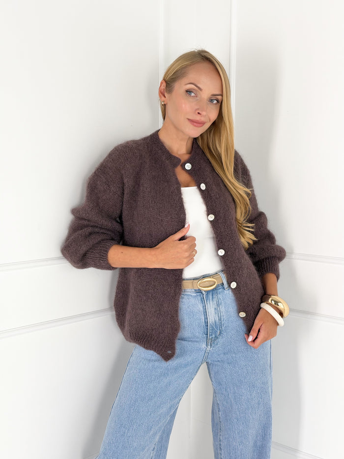 Moteriškas itališkas moheros vilnos megztinis EMELIN Tamsiai ruda