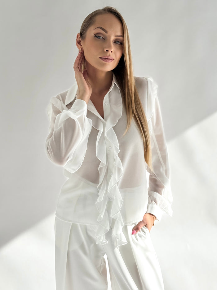 Moteriški puošnūs marškiniai ANGELA Balta