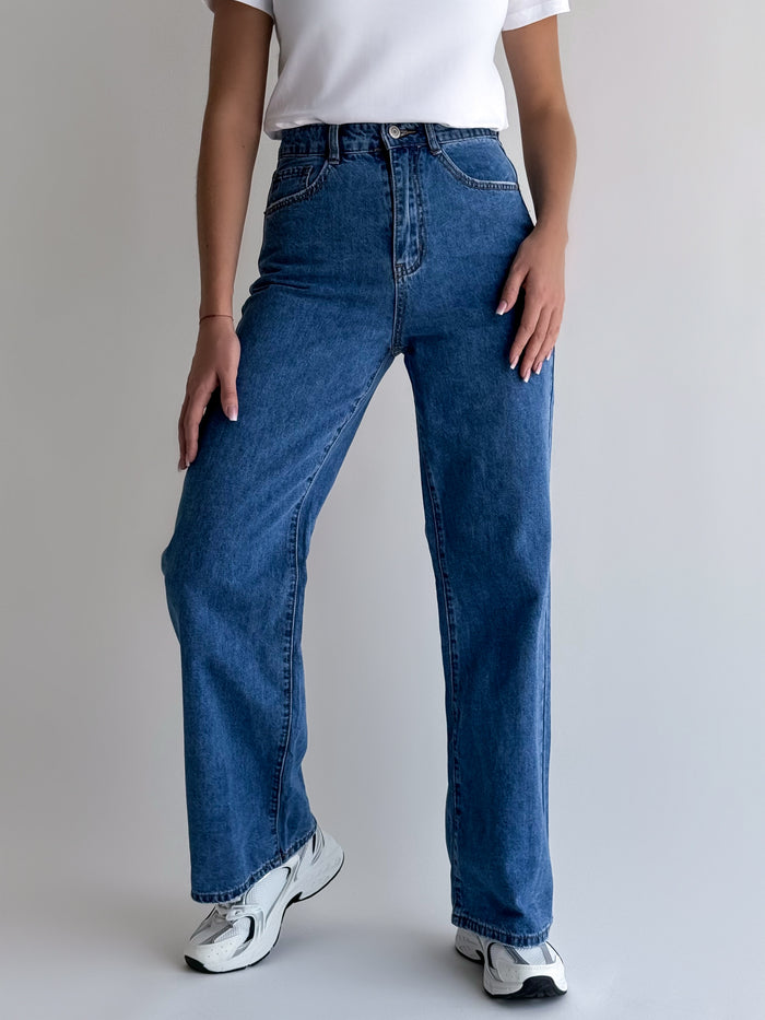 WIDE LEG modelio moteriški džinsai aukštu juosmeniu LAM Mėlyni