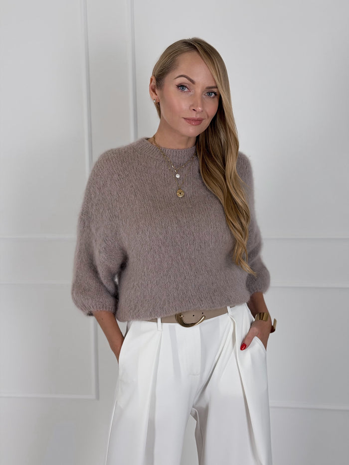 Moteriškas itališkas moheros vilnos megztinis ELVIA Kapučino