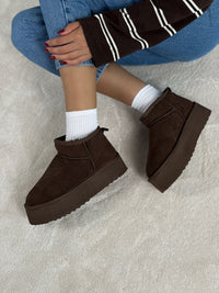 Natūralios odos UGG stiliaus aulinukai su platforma CHOCO Tamsiai ruda