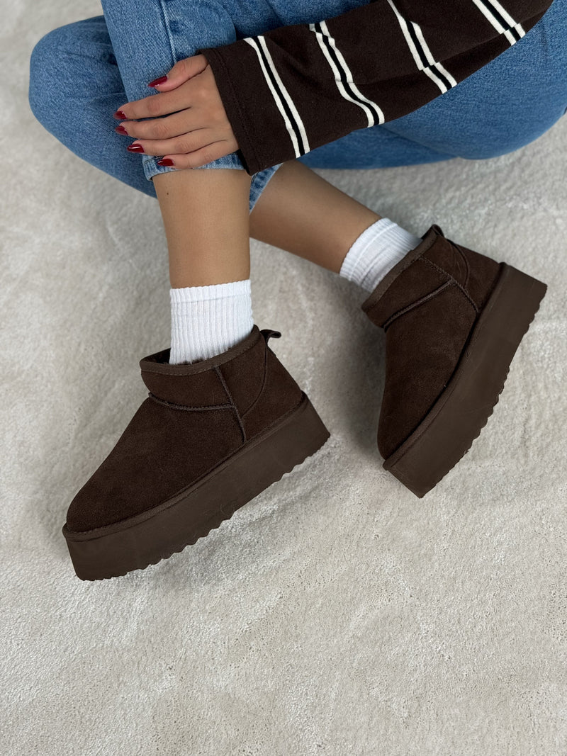 Natūralios odos UGG stiliaus aulinukai su platforma CHOCO Tamsiai ruda