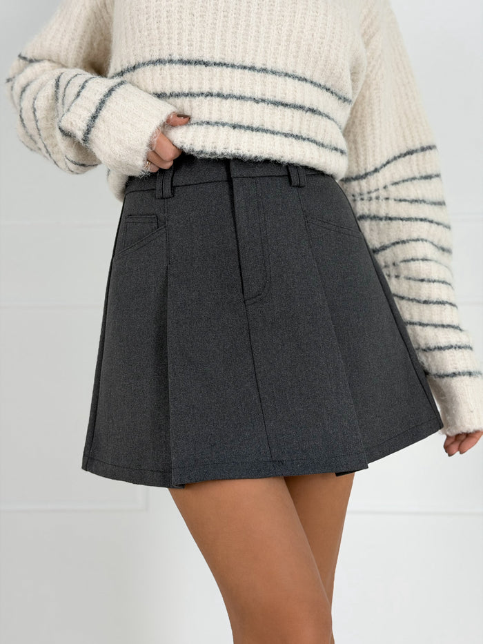 Moteriškas klostuotas sijonas su šortais CAROLA Pilka