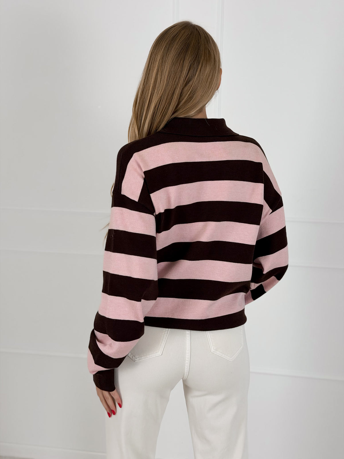 Moteriškas dryžuotas megztinis su vilna ENDER Rožinė