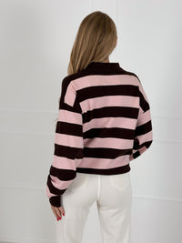 Moteriškas dryžuotas megztinis su vilna ENDER Rožinė