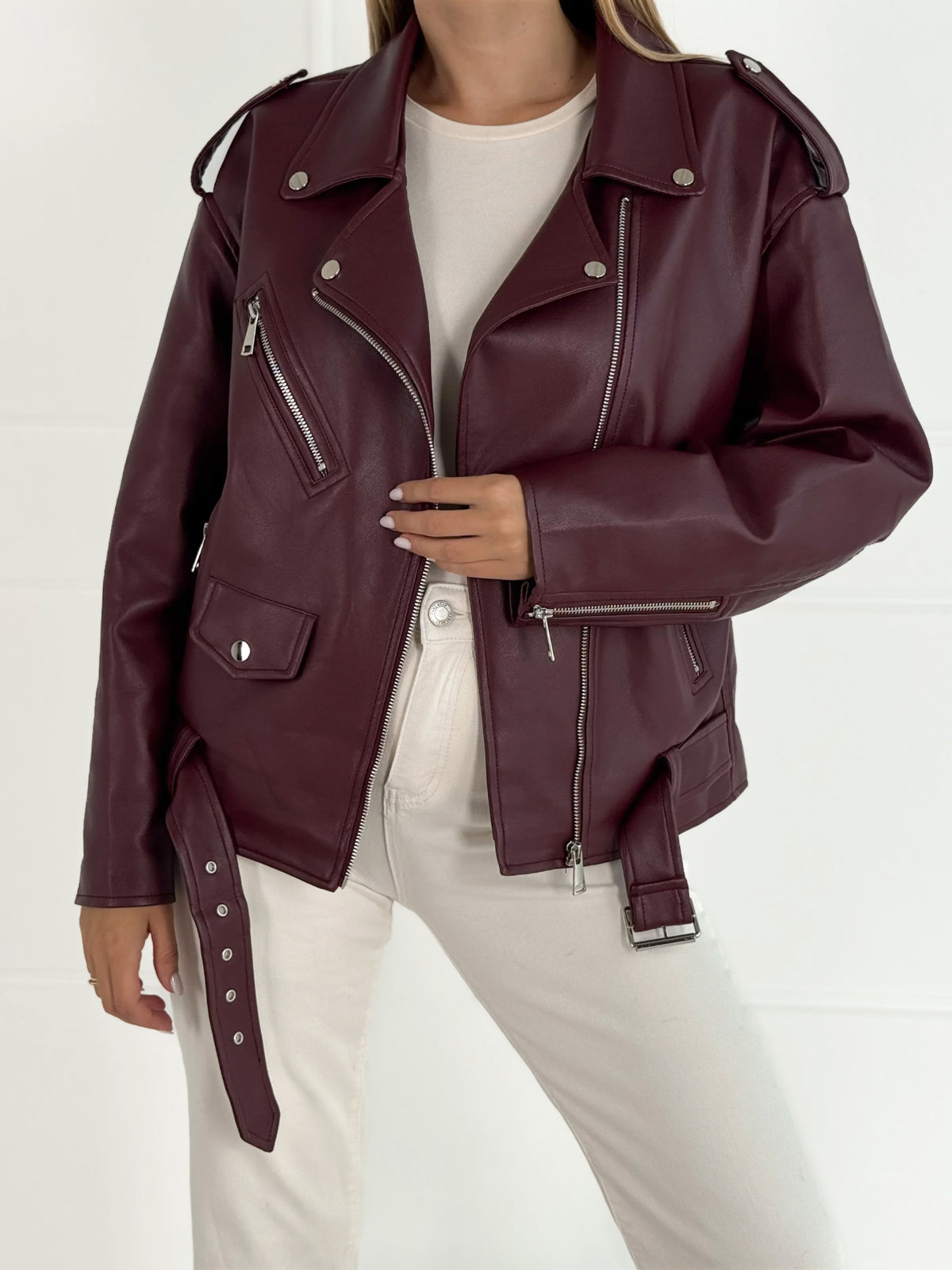 Moteriškas eko odos švarkas OLSON Bordo