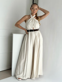 Moteriškas itališkas kombinezonas su diržu MESSINA Kreminė