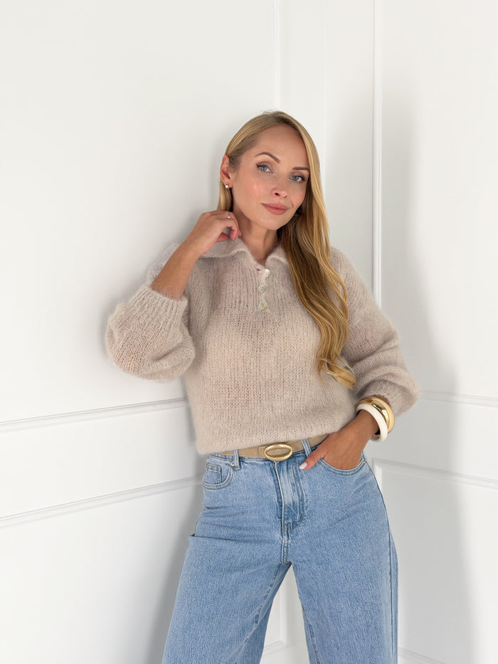 Moteriškas itališkas moheros vilnos megztinis RAYANA Kreminė