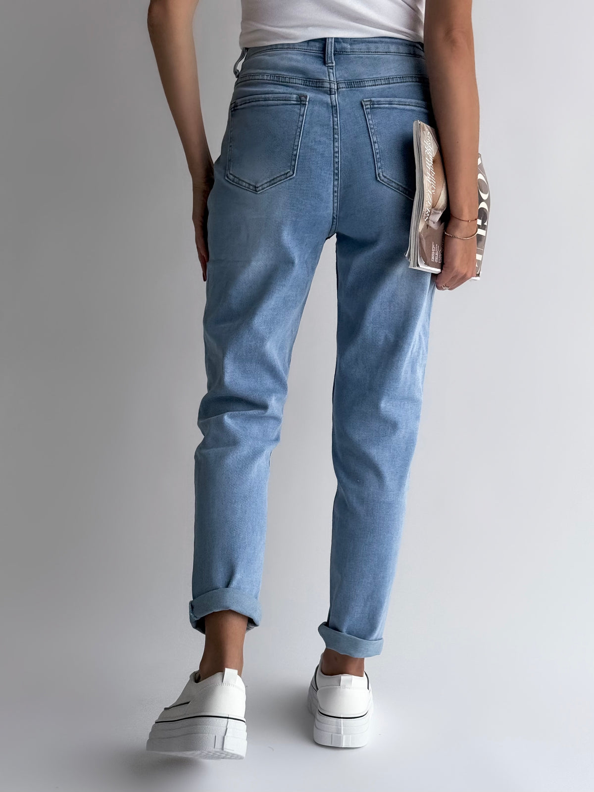 Moteriški elastingi džinsai aukštu juosmeniu BERLIN Mėlyna