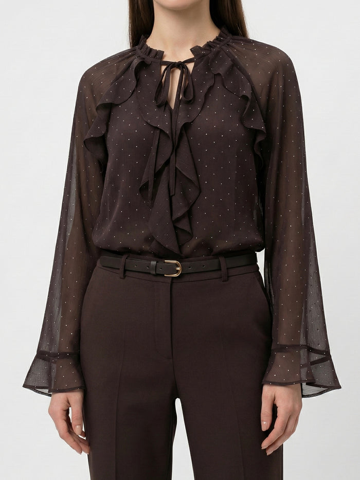 Moteriška blizgi palaidinė JOYCE Tamsiai ruda