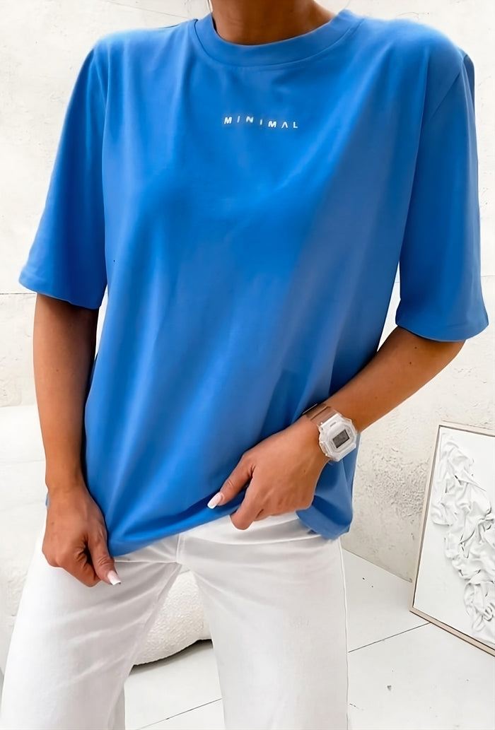 Moteriški itališki medvilniniai marškinėliai MINIMAL Mėlyna