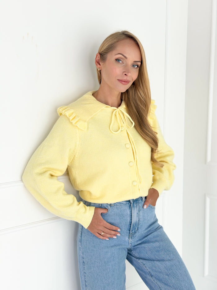 Moteriškas susagstomas megztinis su vilna EDISON Geltona