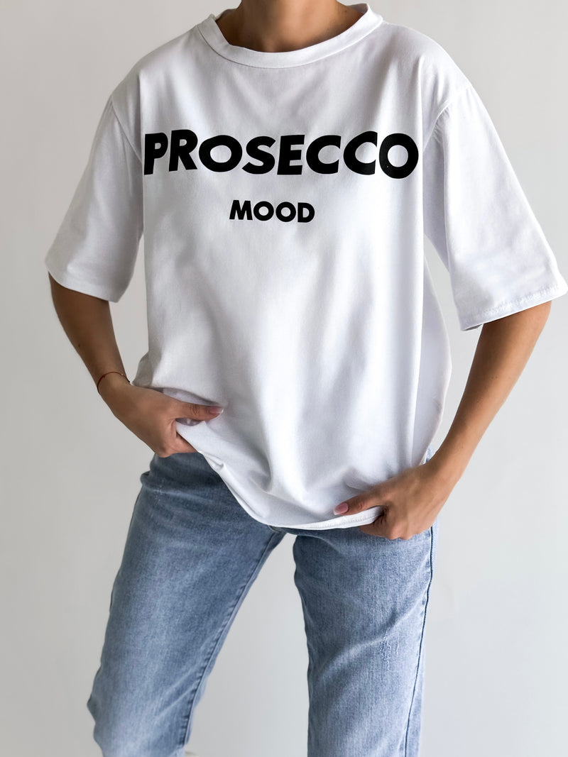 Moteriški itališki medvilniniai marškinėliai PROSECCO MOOD Balta