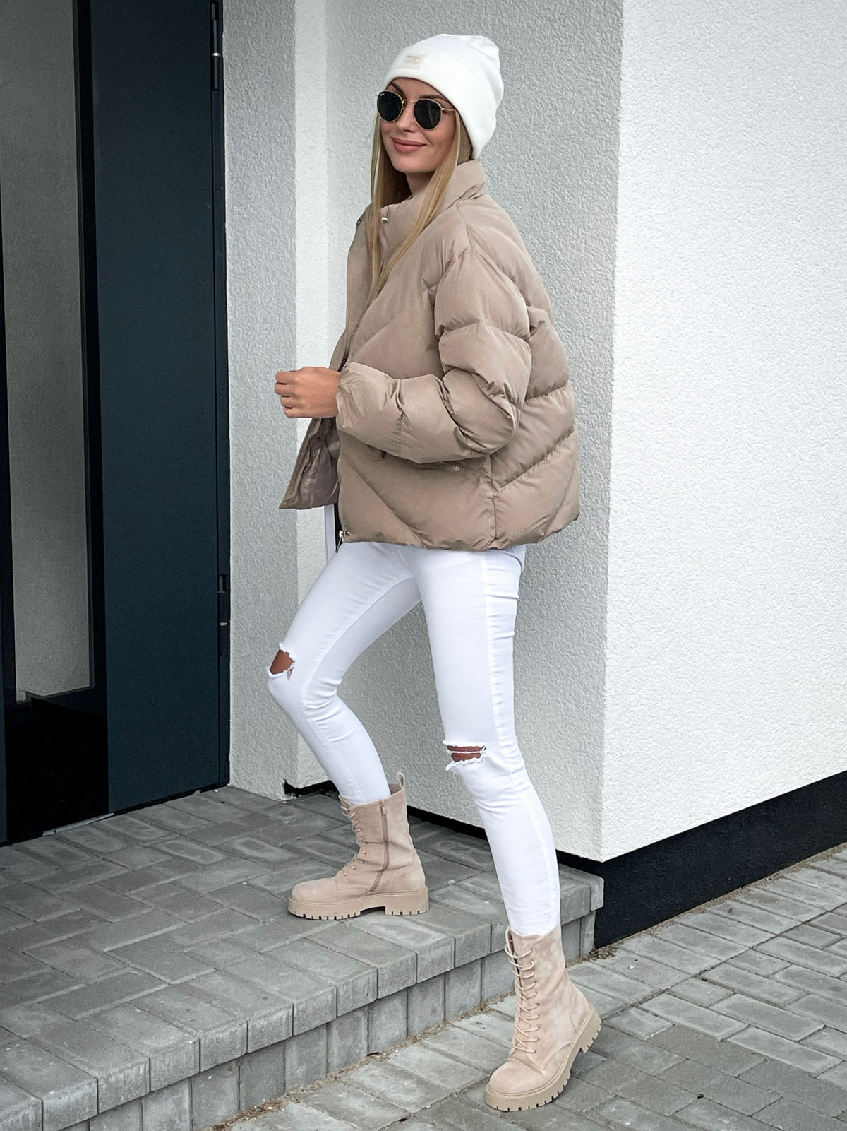Moteriška trumpa rudeninė striukė MATTIE Kreminė