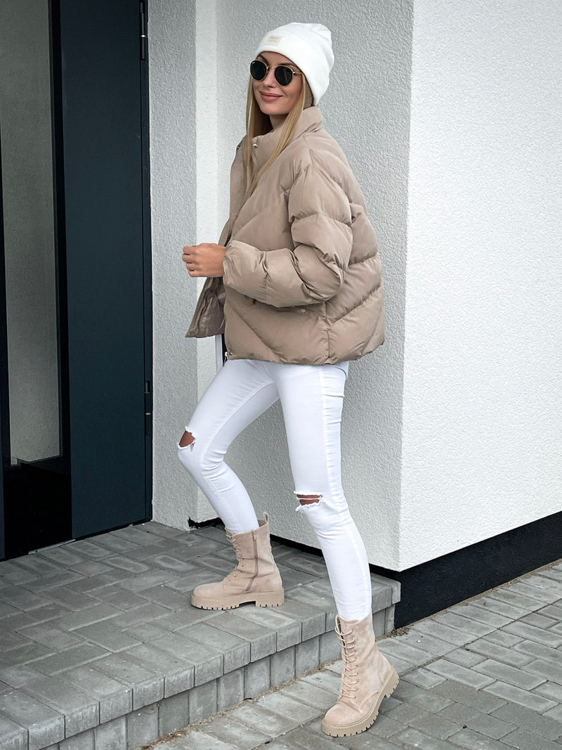 Moteriška trumpa rudeninė striukė MATTIE Kreminė