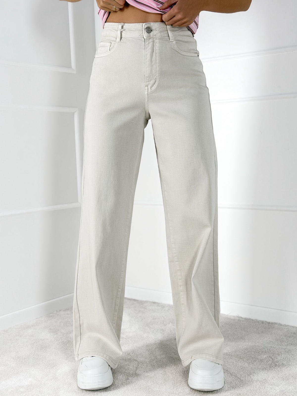 DAD FIT moteriški džinsai SEBASTIAN Kreminė