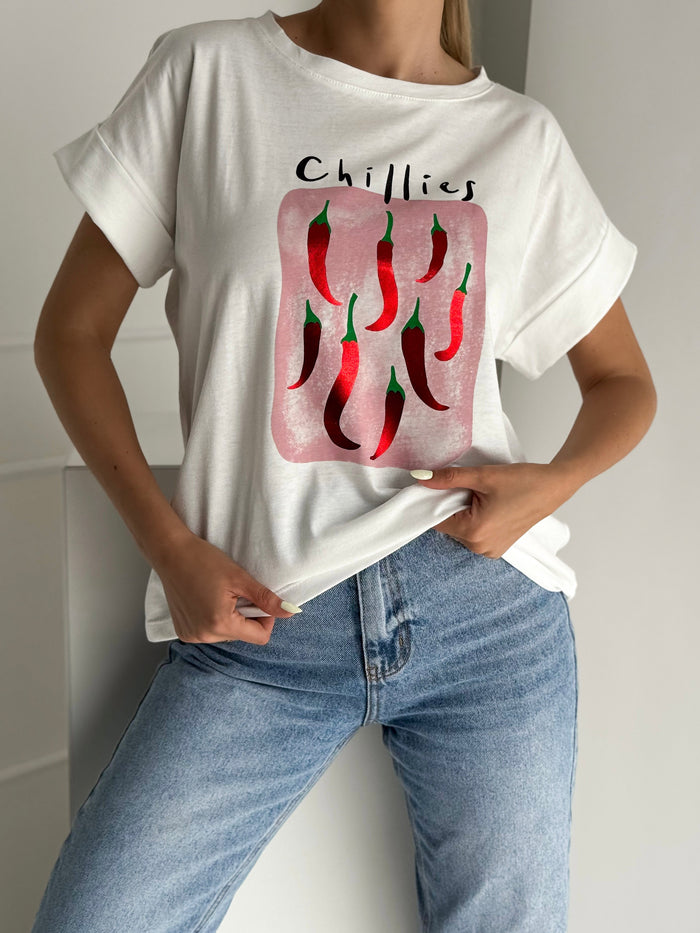 Moteriški medvilniniai marškinėliai CHILLIES Balta