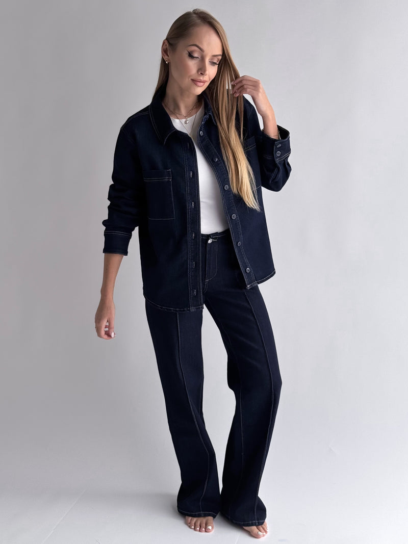 WIDE LEG LOW WAIST moteriški džinsai JEPSON Tamsiai mėlyna