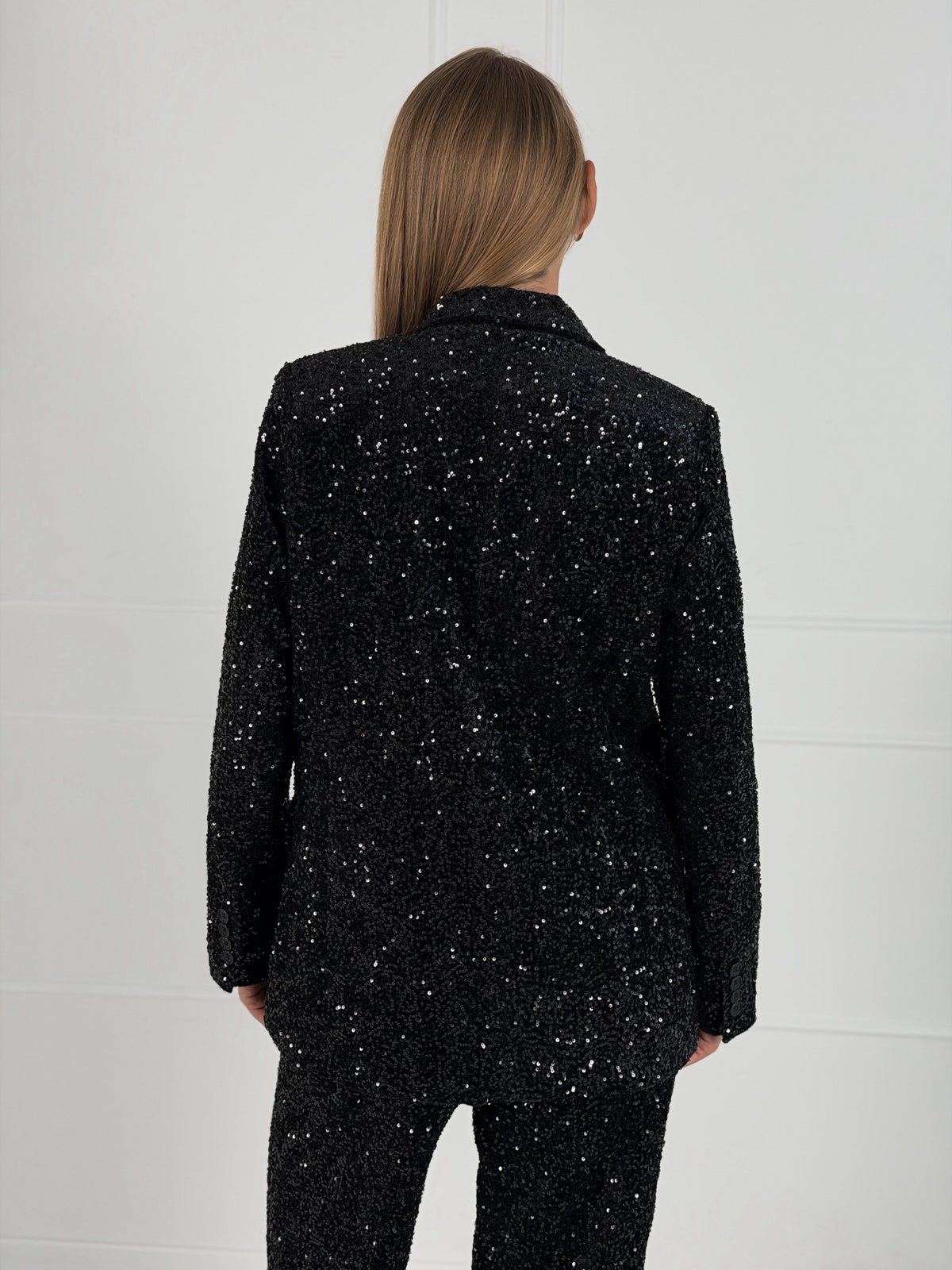 Moteriškas blizgus šventinis švarkas GLITTER Juoda