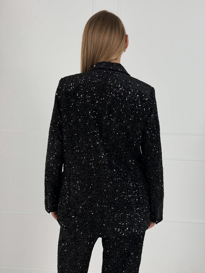 Moteriškas blizgus šventinis švarkas GLITTER Juoda