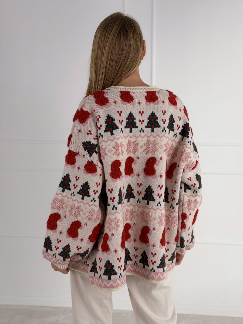 Moteriškas susagstomas kalėdinis megztinis WINTER Balta