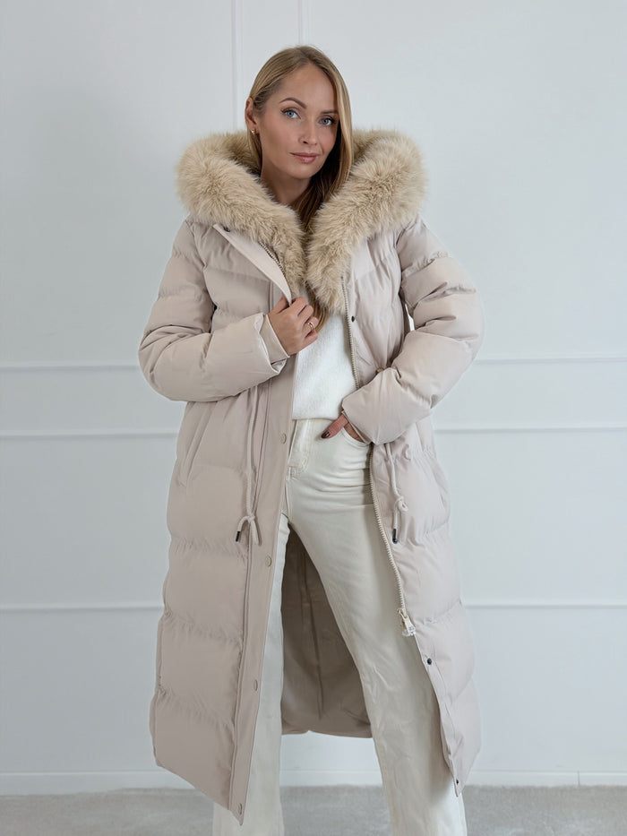 Moteriška ilga žieminė striukė su gobtuvu LUCHO Kreminė