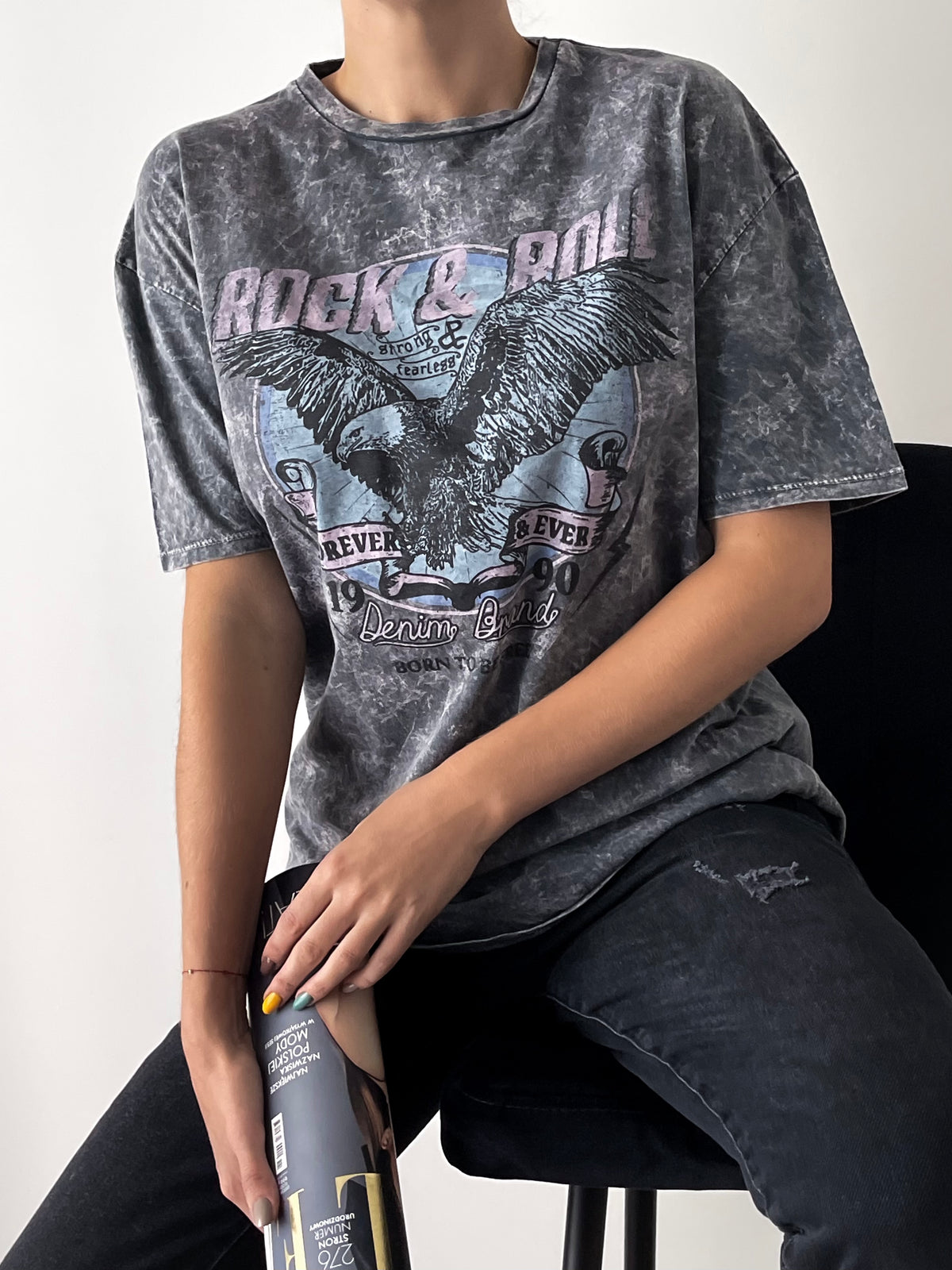 Moteriški turkiški medvilniniai marškinėliai ROCK&ROLL