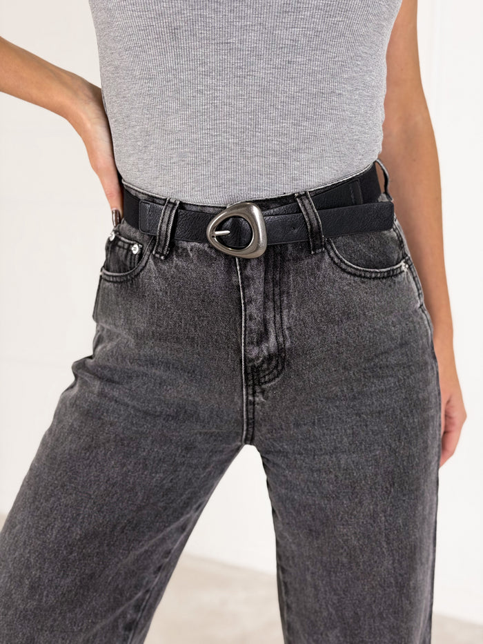 Moteriškas eko odos diržas ZAKO Juoda/Sidabrinė