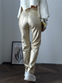 Moteriški elastingi aukšto juosmens auksiniai džinsai DUNDEE