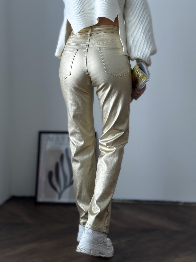Moteriški elastingi aukšto juosmens auksiniai džinsai DUNDEE
