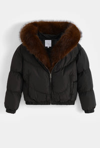 Moteriška trumpa striukė su gobtuvu RAY Juoda/Ruda