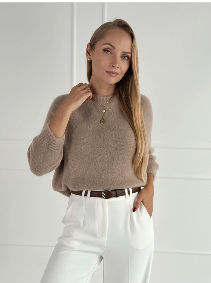 Moteriškas itališkas megztinis su baby alpakos vilna CARMINA Kapučino