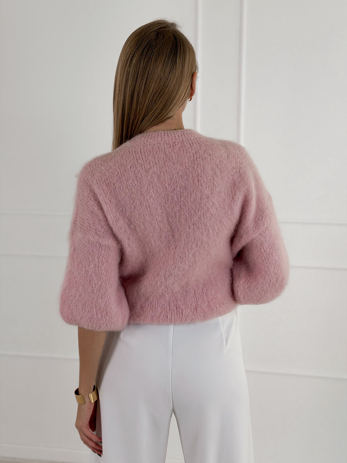 Moteriškas itališkas moheros vilnos megztinis ELVIA Šviesiai rožinė