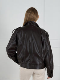 Moteriškas eko odos švarkas NELLA Tamsiai ruda