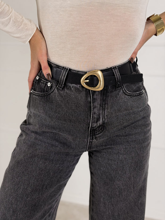 Moteriškas eko odos diržas ZAKO Juoda/Auksinė