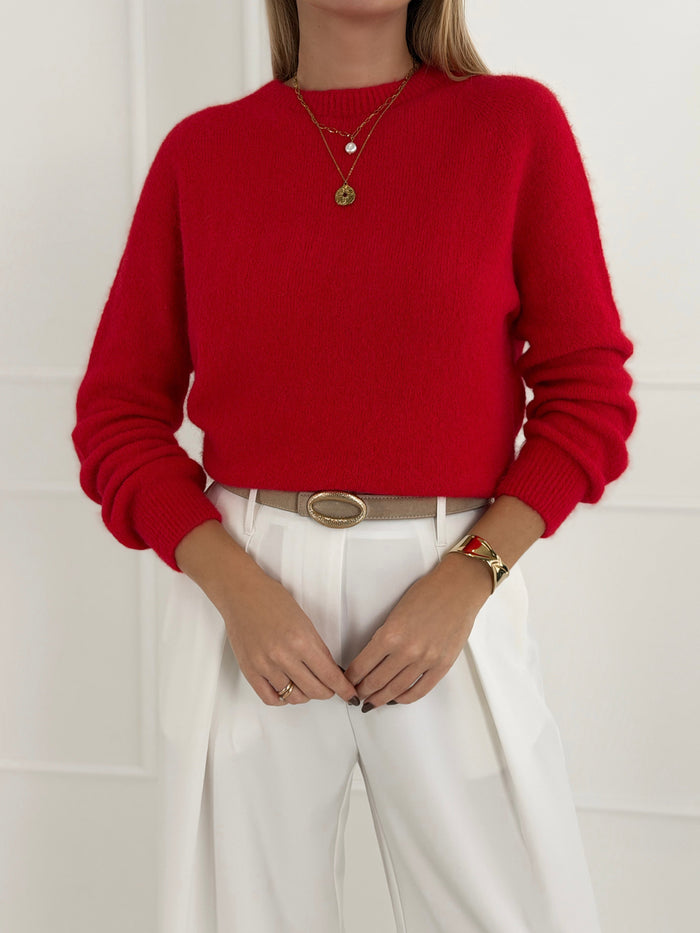 Moteriškas itališkas megztinis su baby alpakos vilna ADELINA Raudona