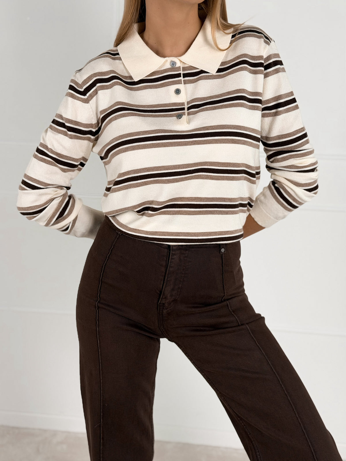 Moteriškas dryžuotas megztinis su vilna LORELLA Kreminė