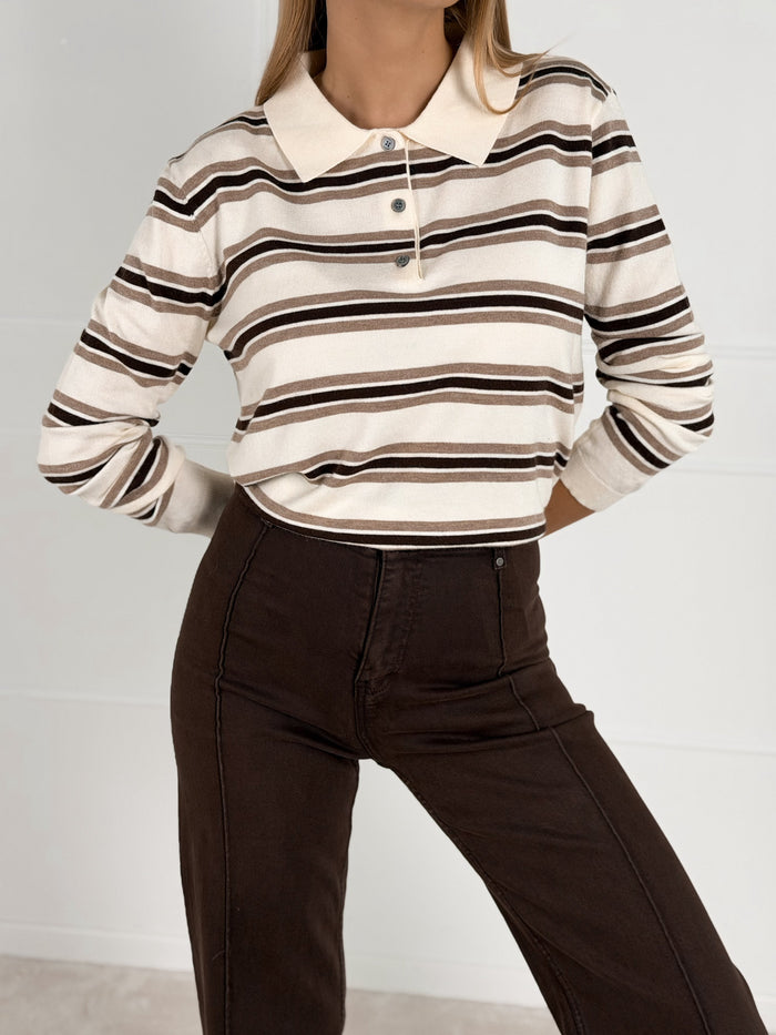 Moteriškas dryžuotas megztinis su vilna LORELLA Kreminė