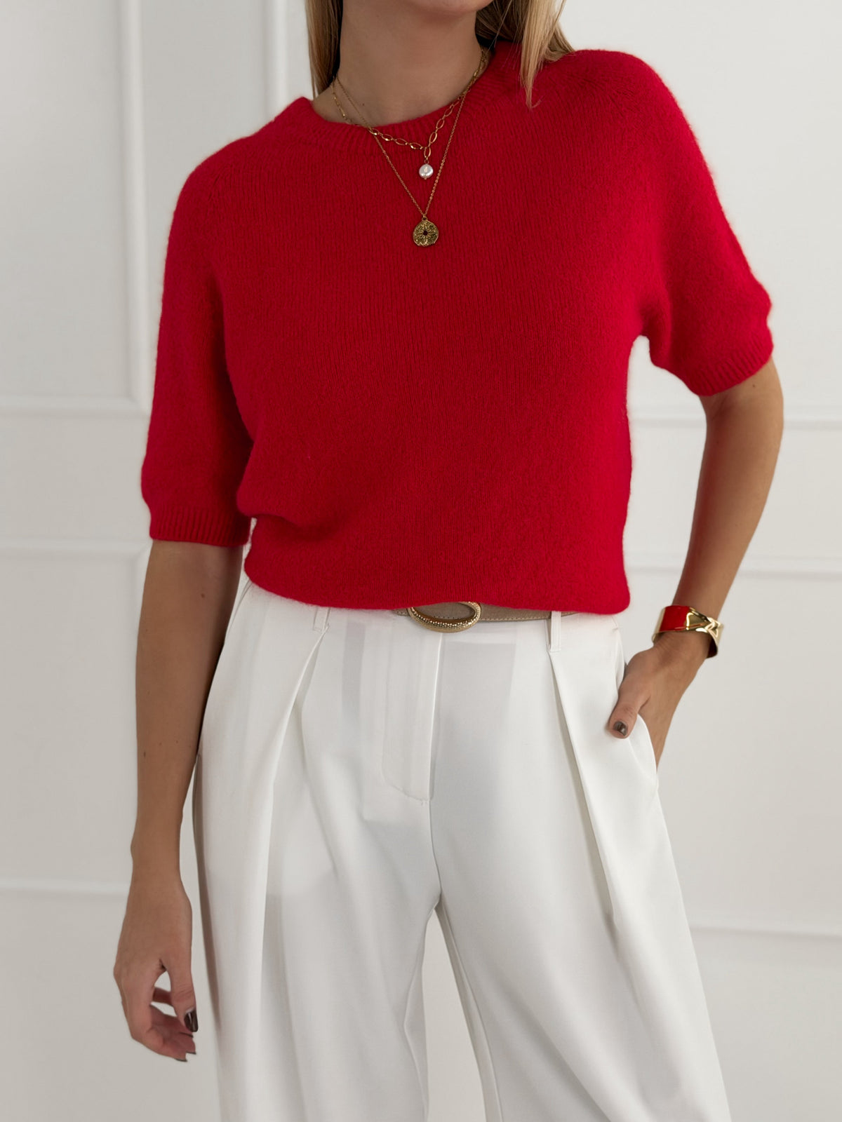 Moteriškas itališkas megztinis su baby alpakos vilna BARTOLO Raudona