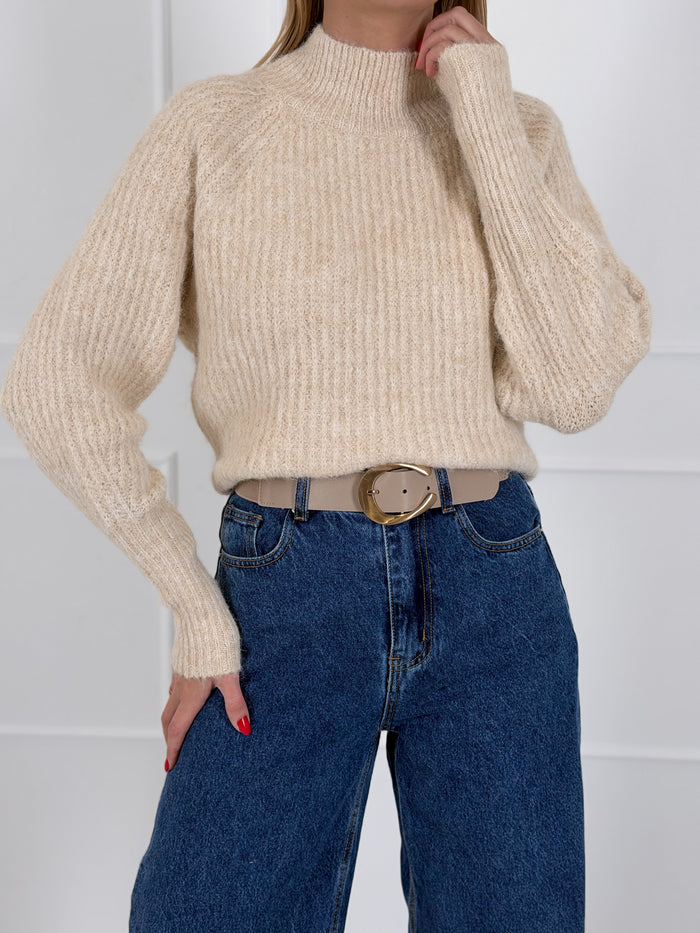 Moteriškas megztinis aukštu kaklu ADEN Kreminė