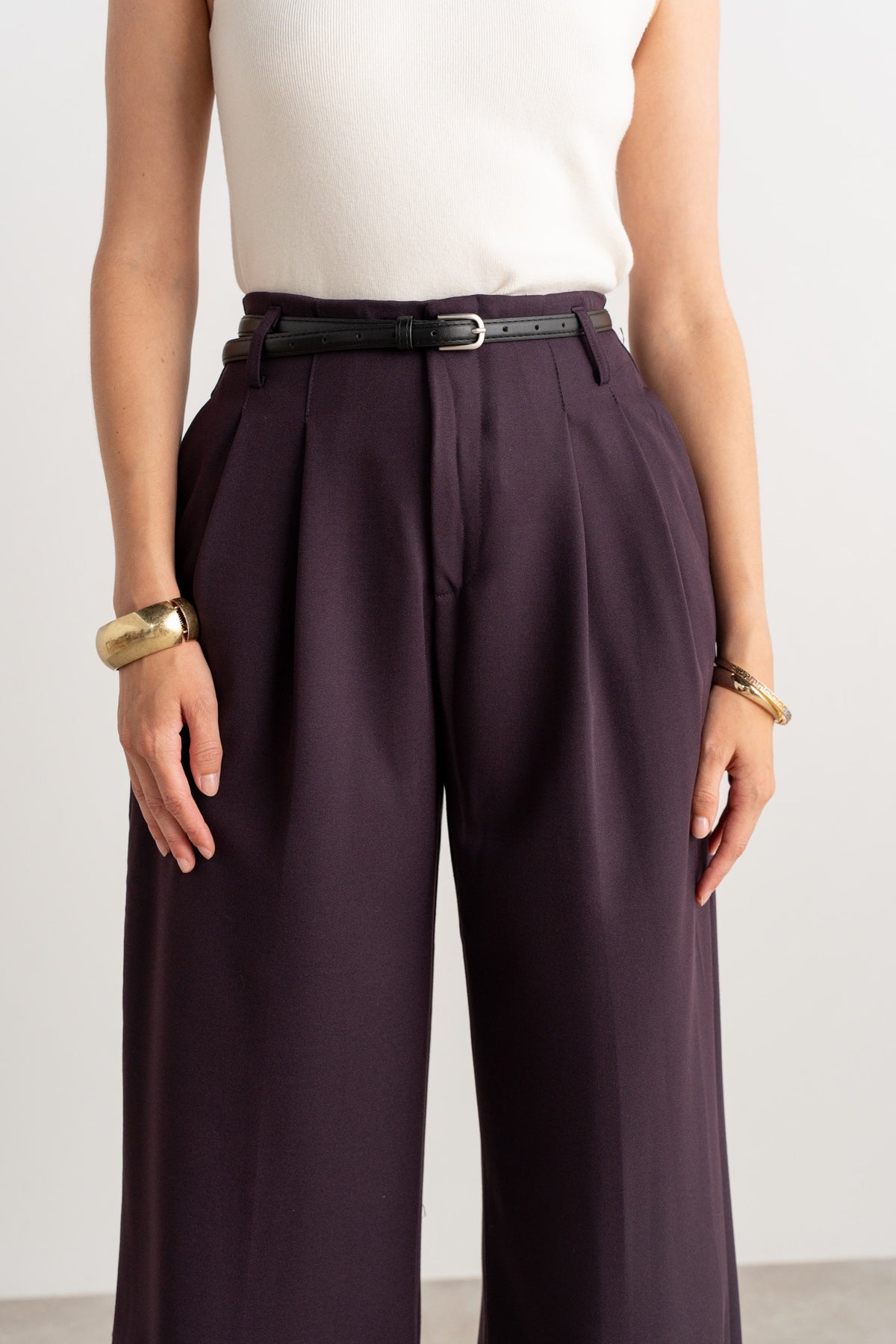 Moteriškos klasikinės kelnės su diržu BASILIO Violetinė