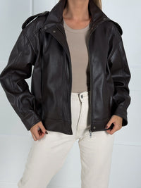 Moteriškas eko odos švarkas NELLA Tamsiai ruda