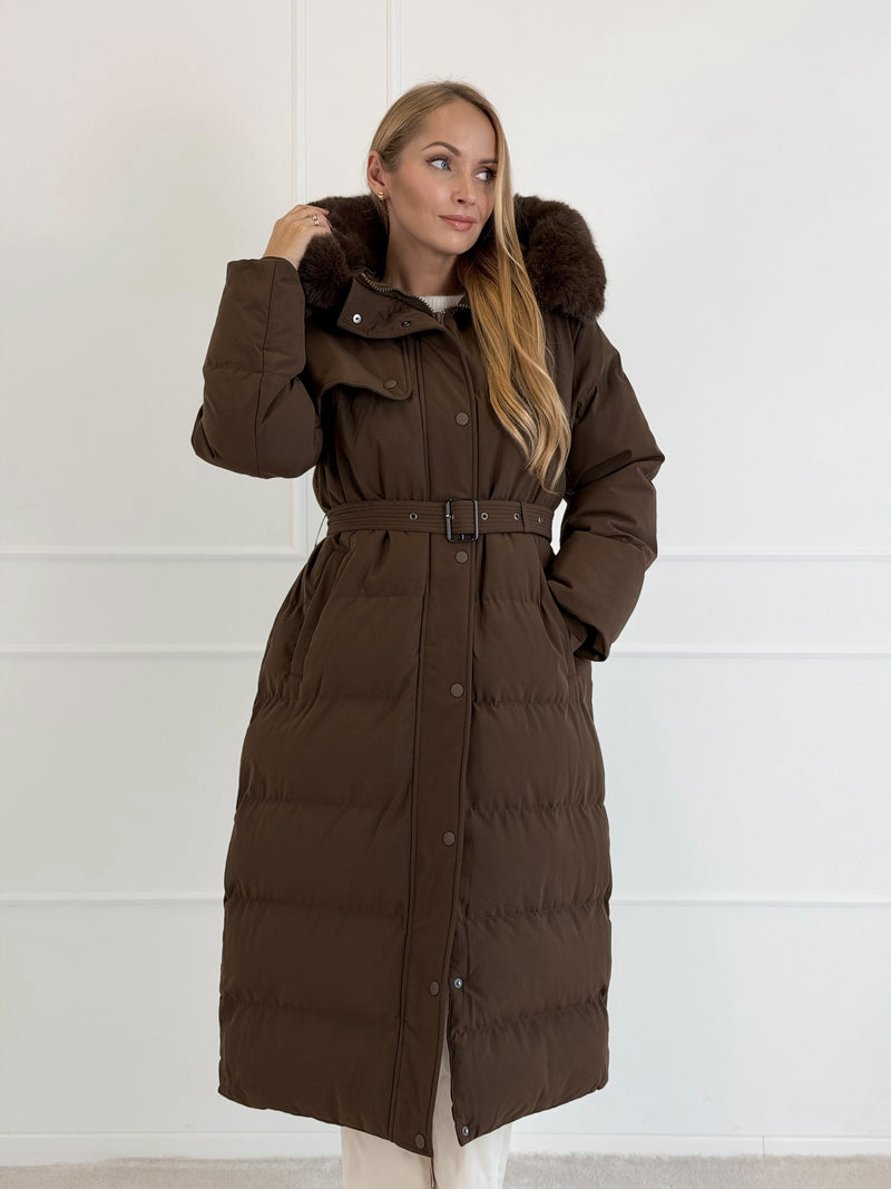 Moteriška ilga žieminė striukė su gobtuvu ODELLE Ruda