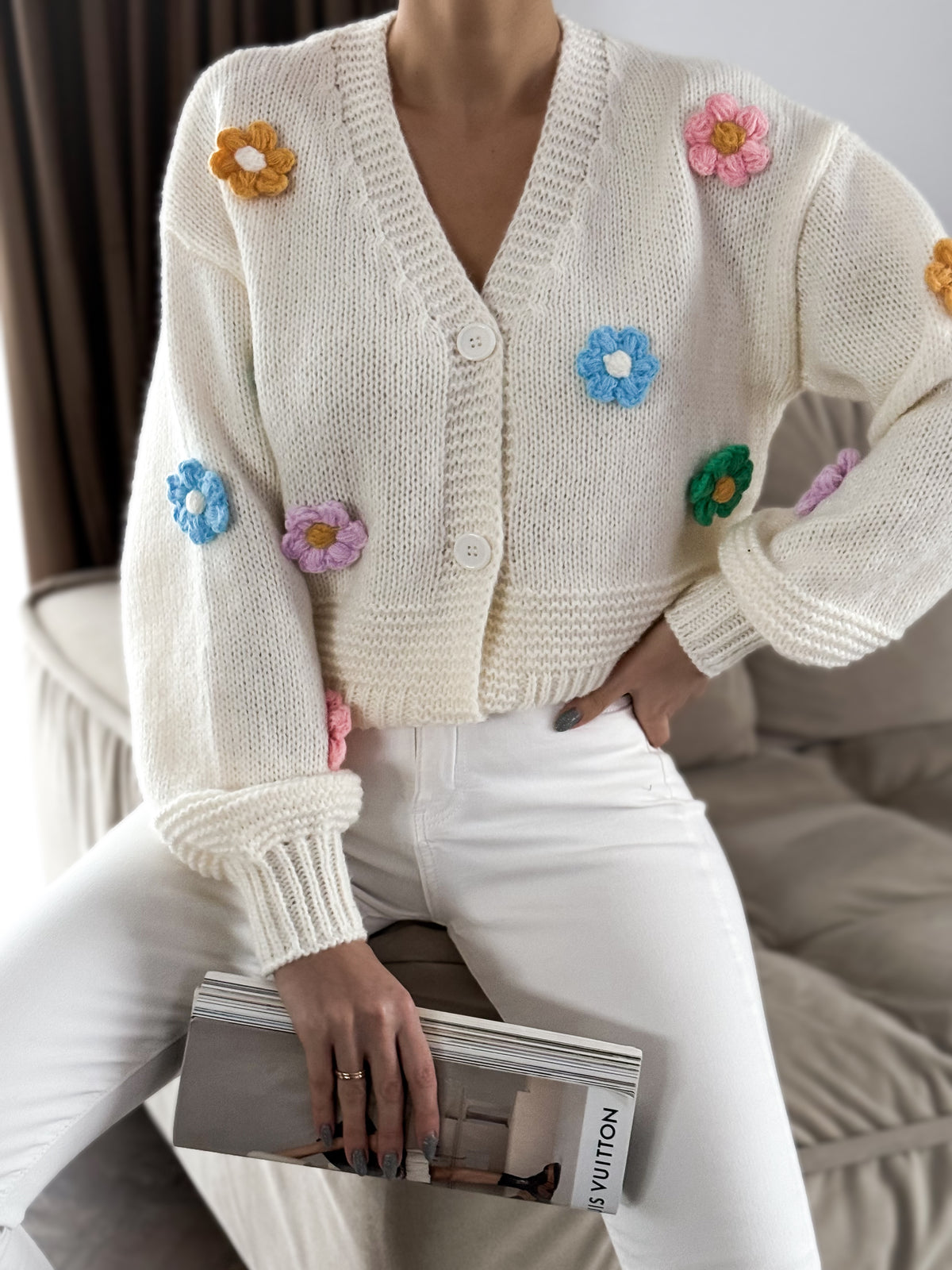 Moteriškas užsegamas megztinis CREEK Balta