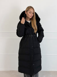 Moteriška ilga žieminė striukė su gobtuvu ODELLE Juoda