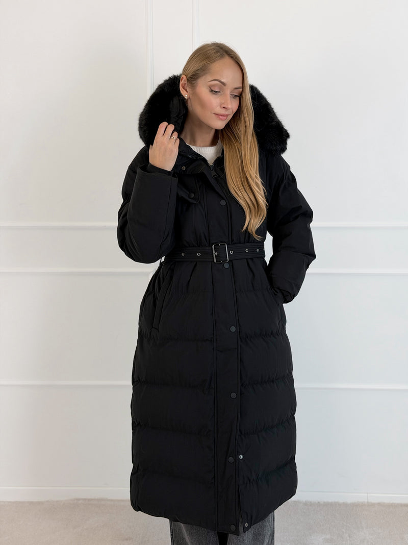 Moteriška ilga žieminė striukė su gobtuvu ODELLE Juoda