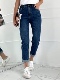 SKINNY MOM FIT modelio moteriški džinsai aukštu liemeniu KEELAN